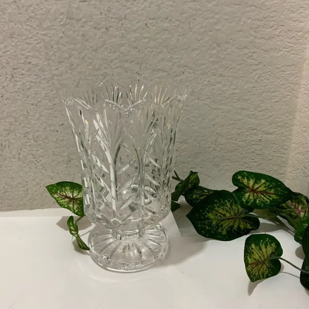 Lead Crystal Etched Hurricane Footed Candle Holder Fifth Avenue Crystal Poland